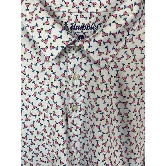 Chubbie's The Shaken Not Stirred Performance Polo Men's XL White, Pink, and Blue - Picture 3 of 13